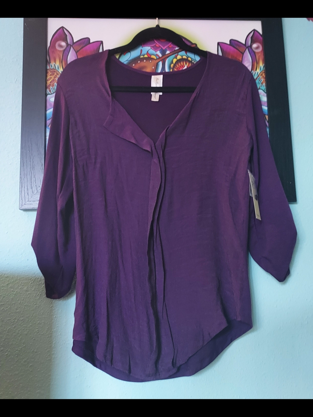 Perseption Deep Purple Button-Front V-Neck Blouse